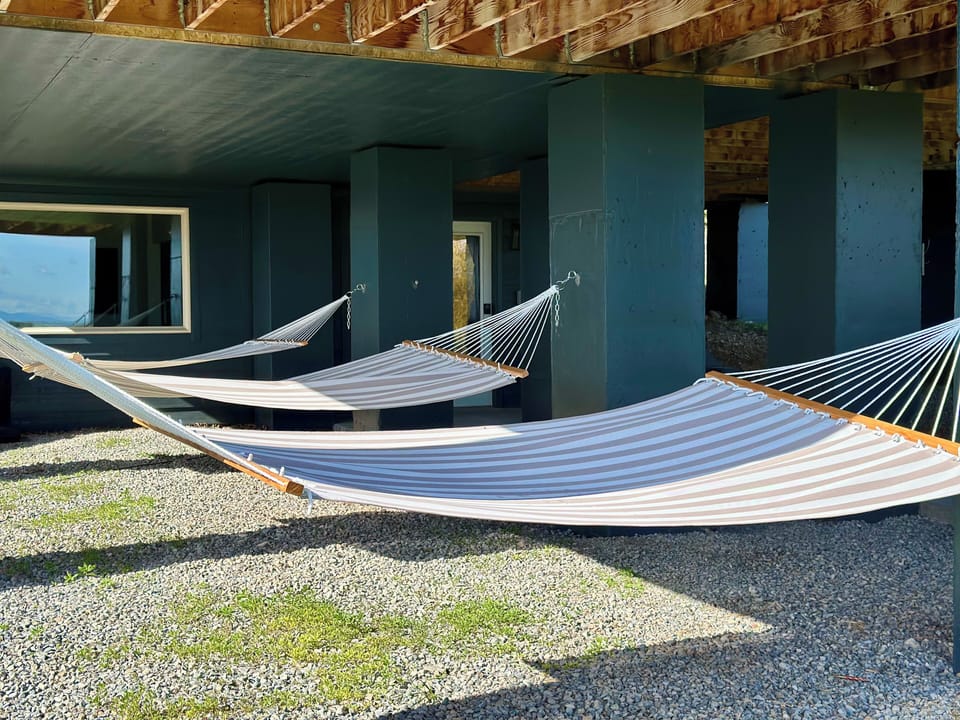 Hammocks below main deck and close by the hot tub