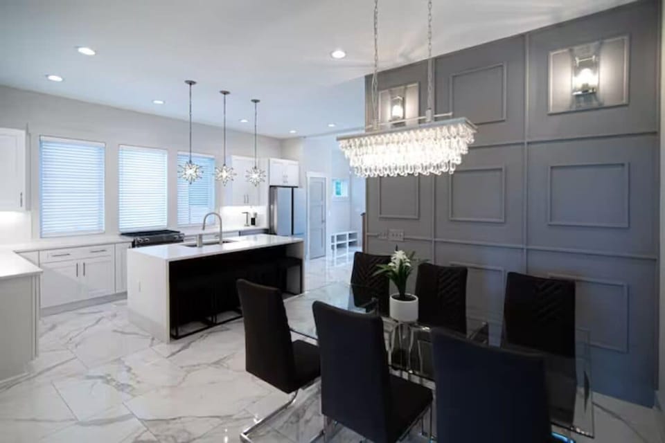 Dining table and kitchen