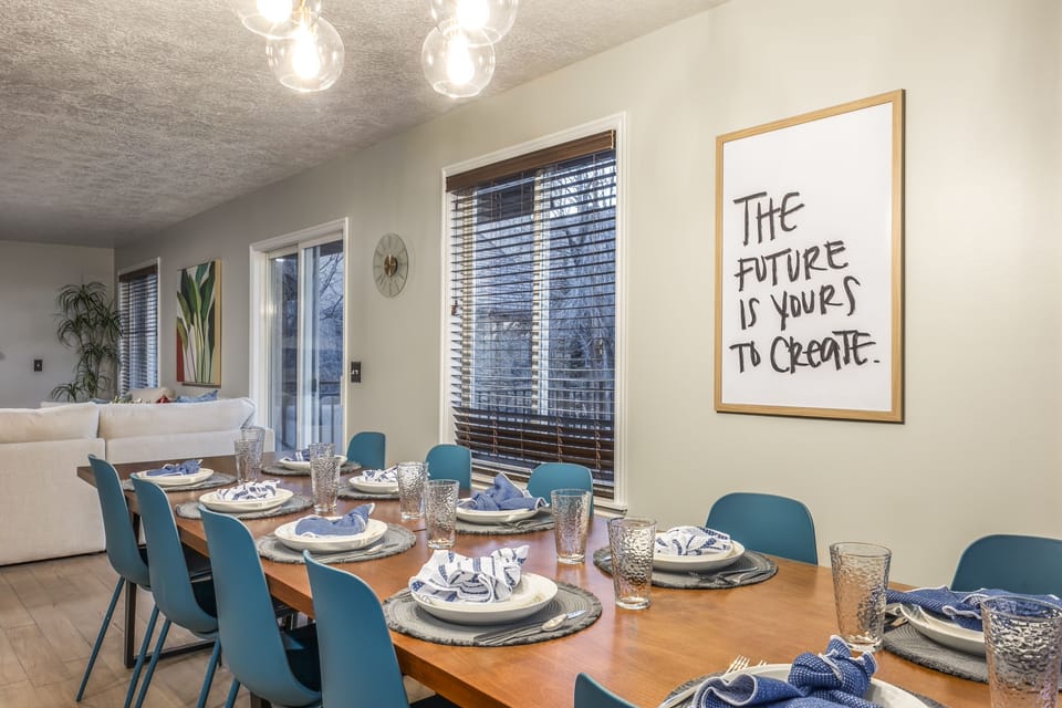 The dining and kitchen area comes fully equipped to make any meal.
