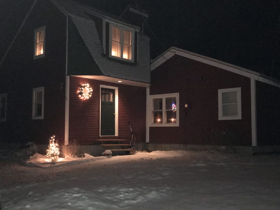 Exterior at Christmas. 