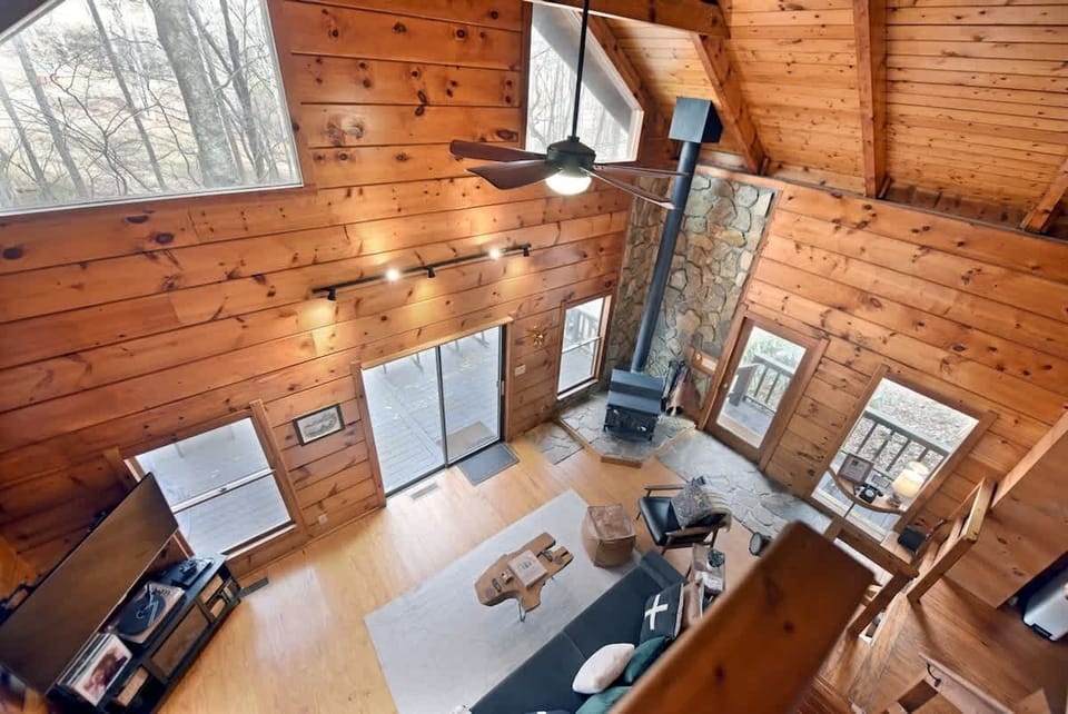 Upstairs we go - loft area overlooking living room