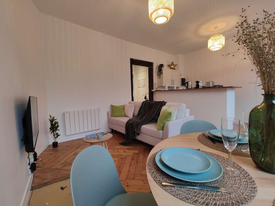 Living room: sofa bed 140x190 cm² + dining table for 4 + connected TV
