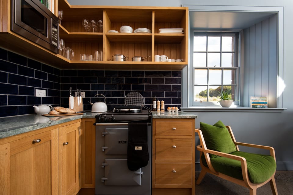Papple Steading - Ploughman's Bothy - compact yet well appointed kitchen with AGA