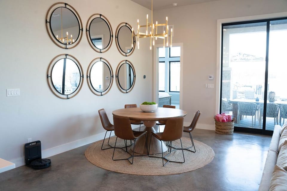 Dining area featuring a six person sound table. 