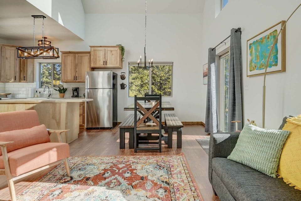 The living room and dining room flow right into the kitchen, with plenty of space and lots of natural light.