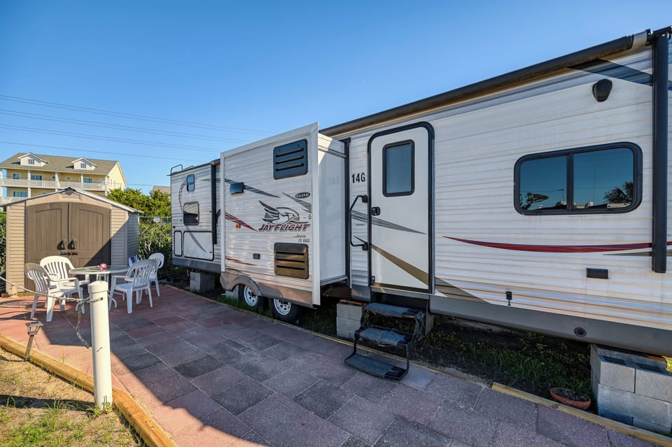 The patio is large enough for your family to enjoy the outdoors.