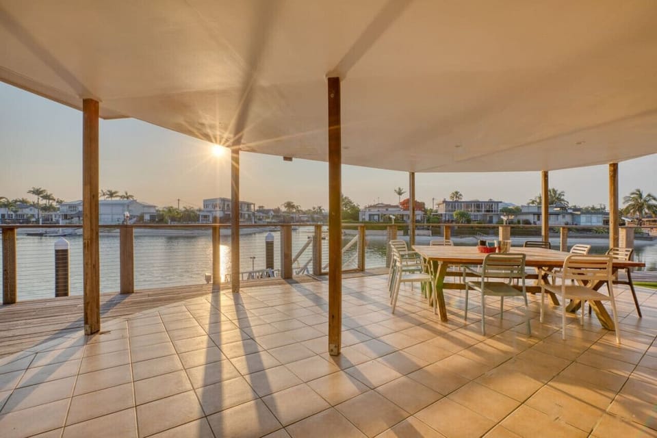 View over the water & hinterlands in distance! 12 Seater outdoor dining table