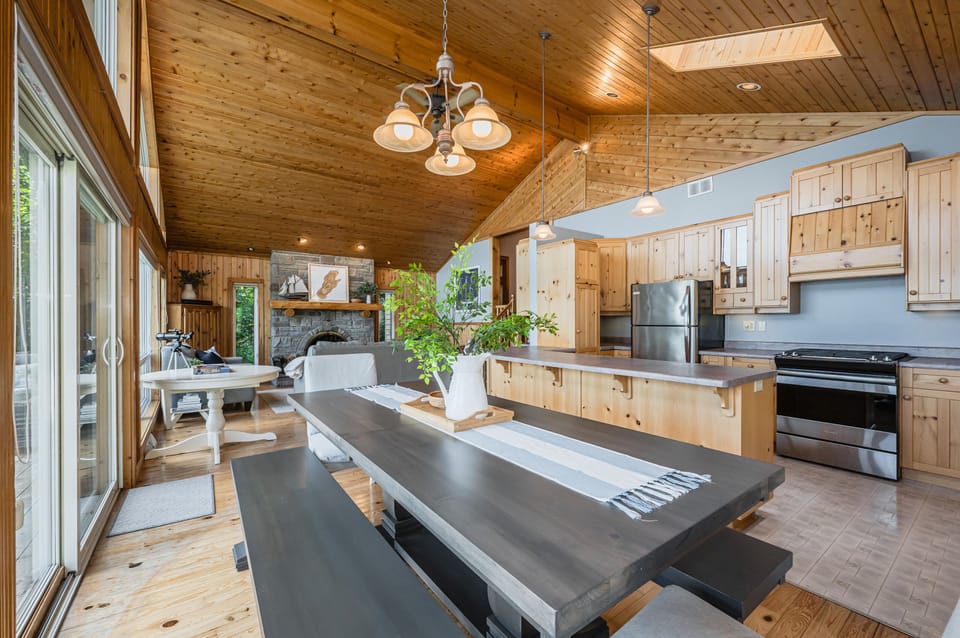 The large dining table is perfect for big meals.