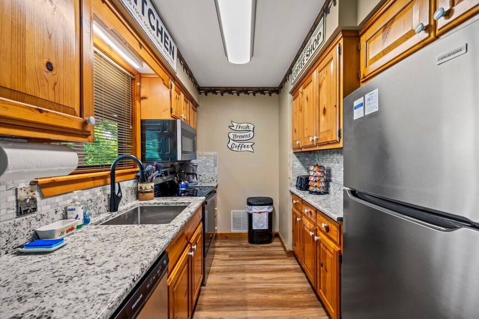 The kitchen is fully equipped with everything your group needs to make meals in or enjoy takeout from any of the wonderful local restaurants.