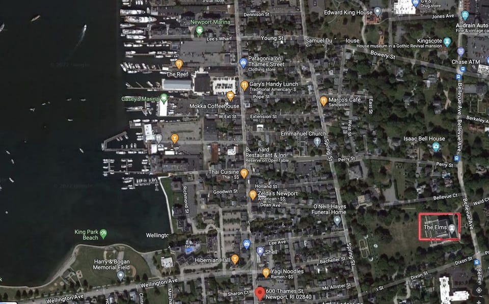 Google Ariel Photo of 600 Thames & highlight of Elms Mansion & King Park Beach