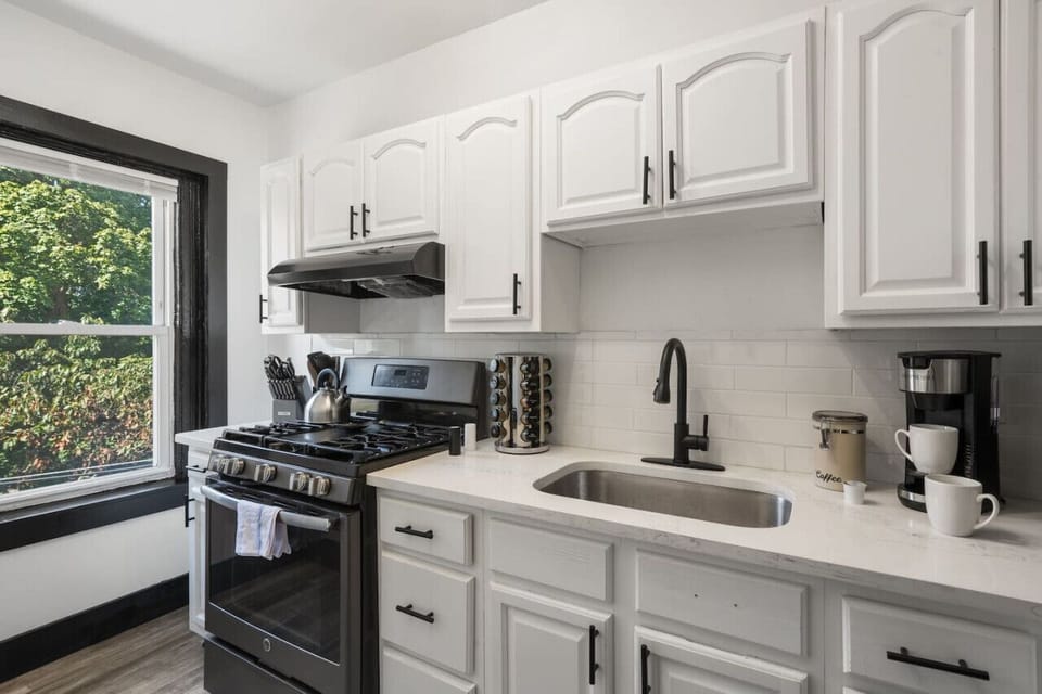 The stylish kitchen is a welcoming area to re-energize