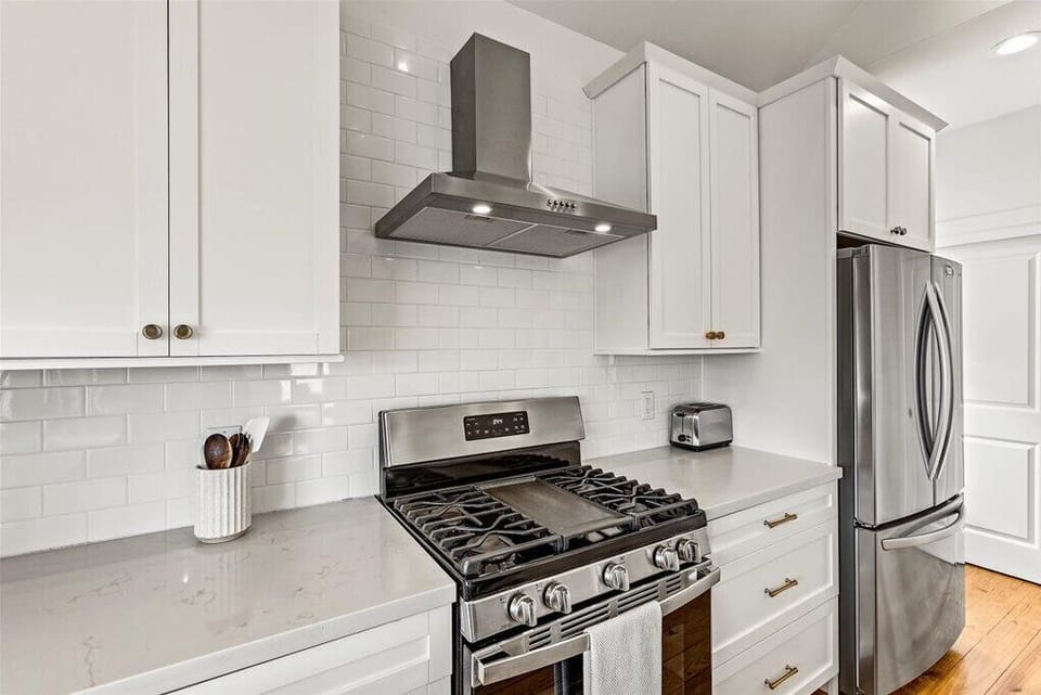 Sleek modern design with stainless steel appliances