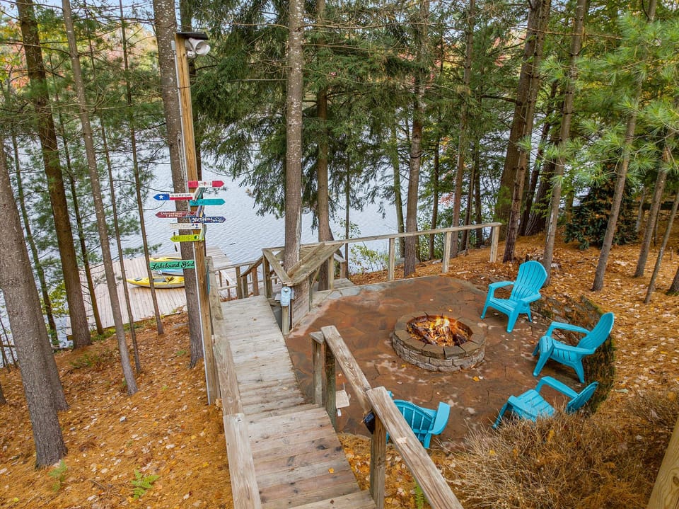 Tiered decking, fire pit with twinkle lights