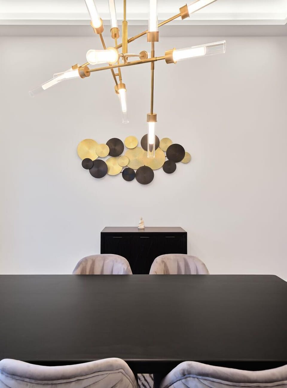 Formal dining area offering a table set for 6 guests.