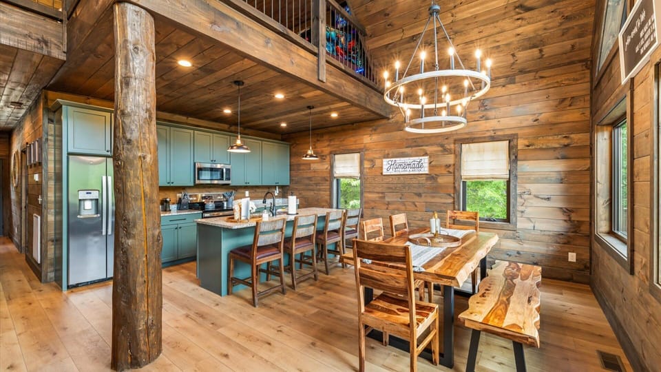 Open concept kitchen makes for a seamless transition when serving meals