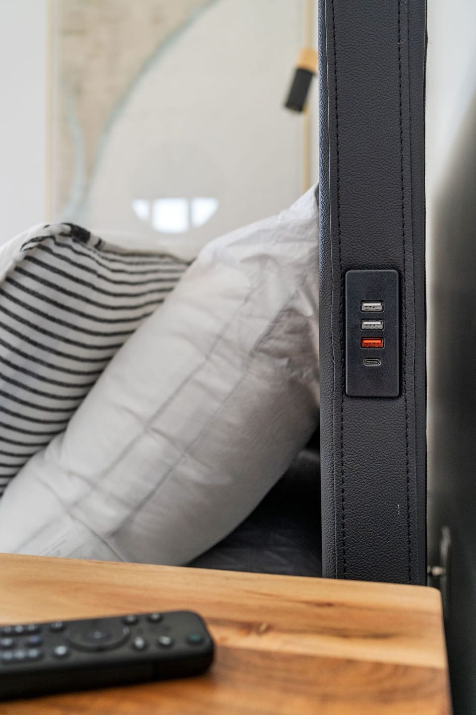 Built -in USB ports on Primary suite bed frame for charging of your devices.