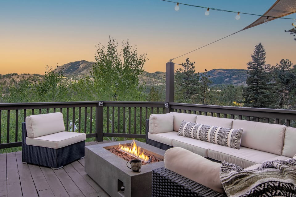 Soak in sunset mountain views around the natural gas firepit!