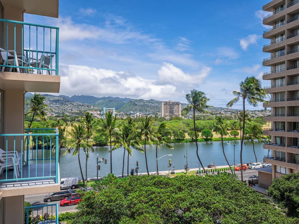 View of the Ala wai canal & golf course from the room patio