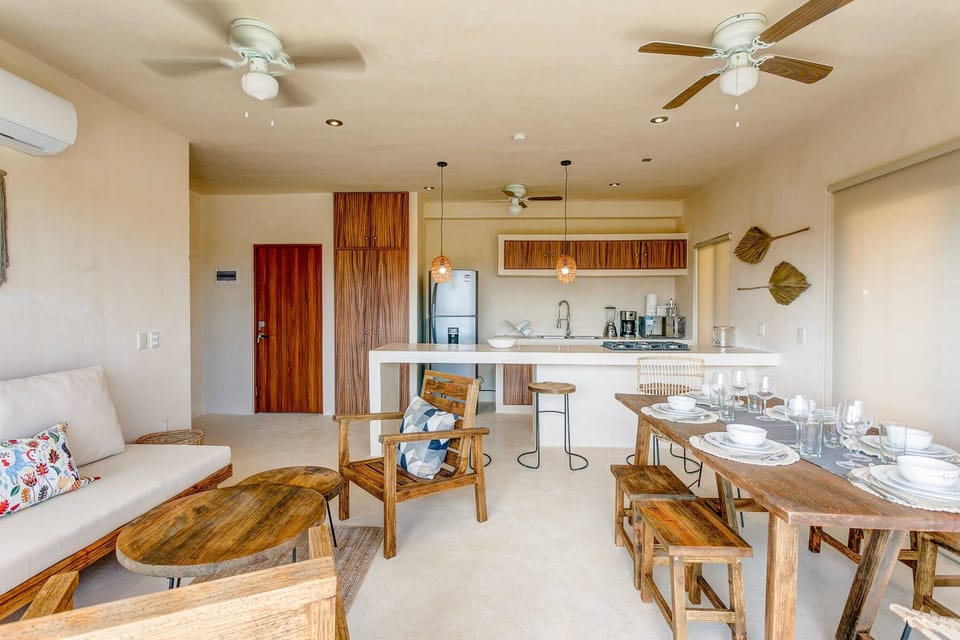 A beautiful natural wood dining table