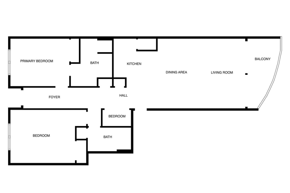 This spacious floor plan features three comfortable bedrooms, two full baths, and an open living area with kitchen and dining space flowing to your private balcony.