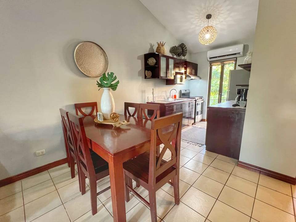 The dining room opens to the galley kitchen.  