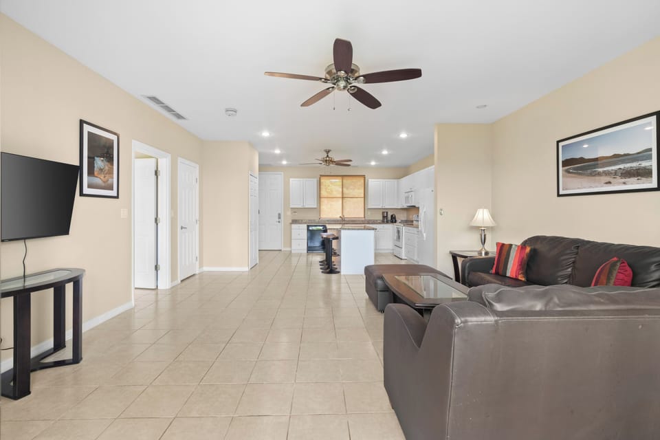 The condo has a large, open concept living and kitchen space.  Dine in at the breakfast bar or have meals al fresco on the covered terrace.  