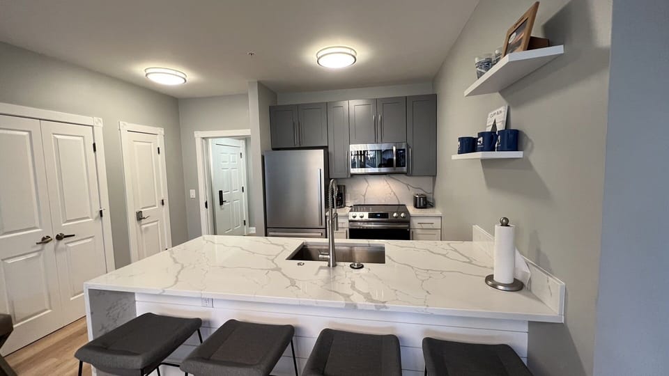 Indoors, Kitchen, Sink, Microwave, Lamp