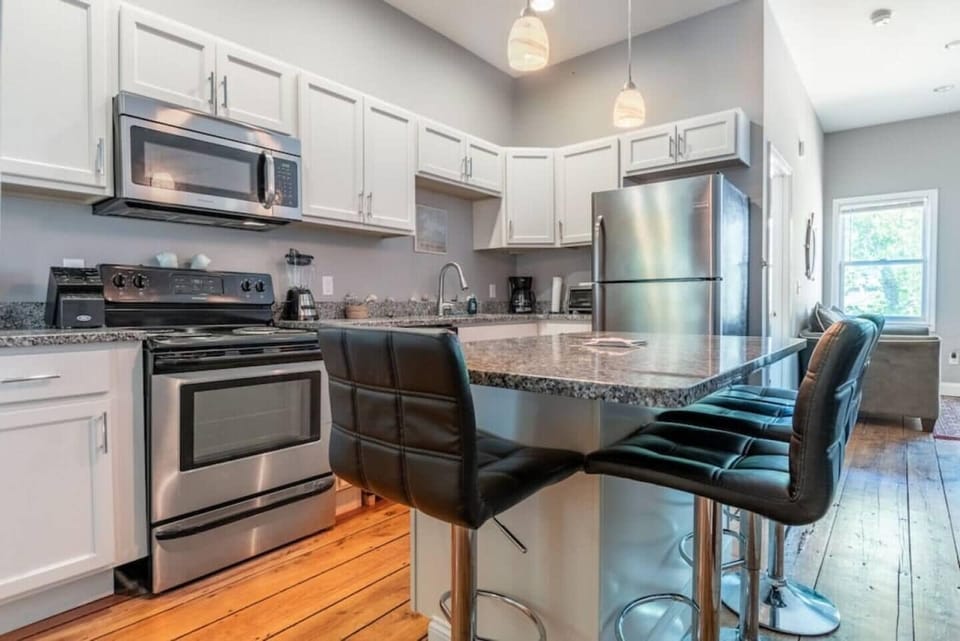 Bar seating, and all essential amenities for a convenient culinary experience.