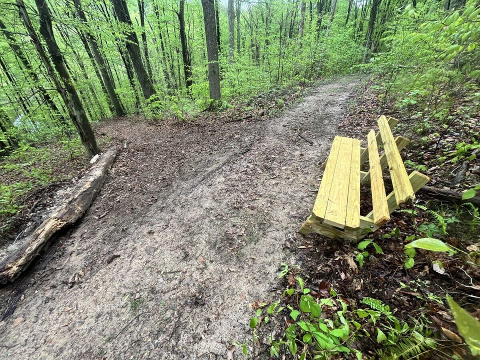 There are two resting benches on the trails.