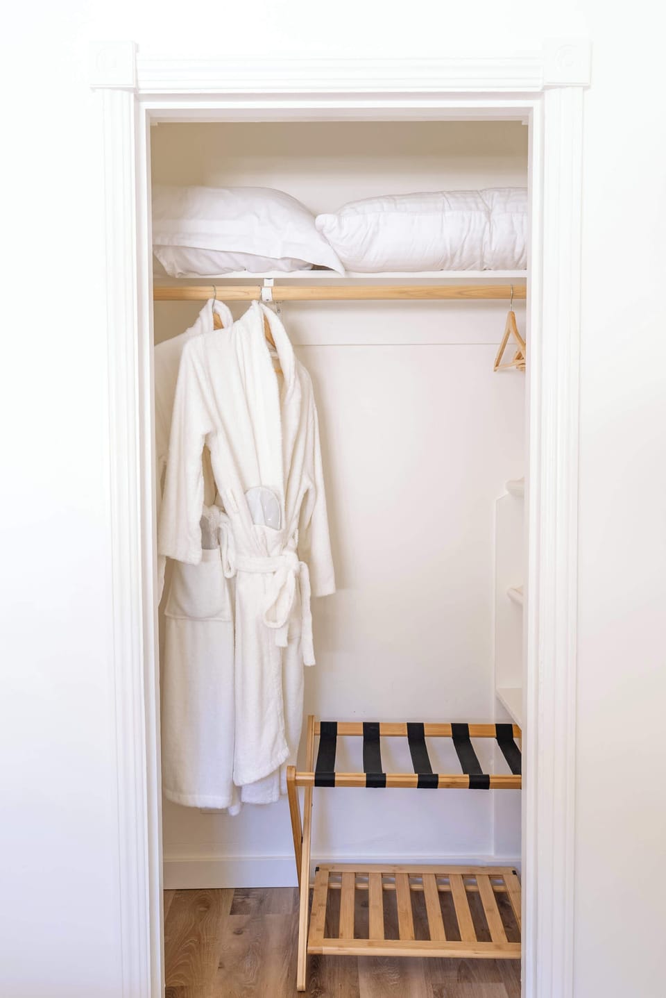 Bedroom One Closet with Cozy Robes, Slippers & Luggage Rack