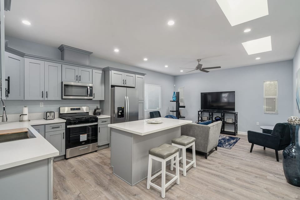 Kitchen and living space blending seamlessly.