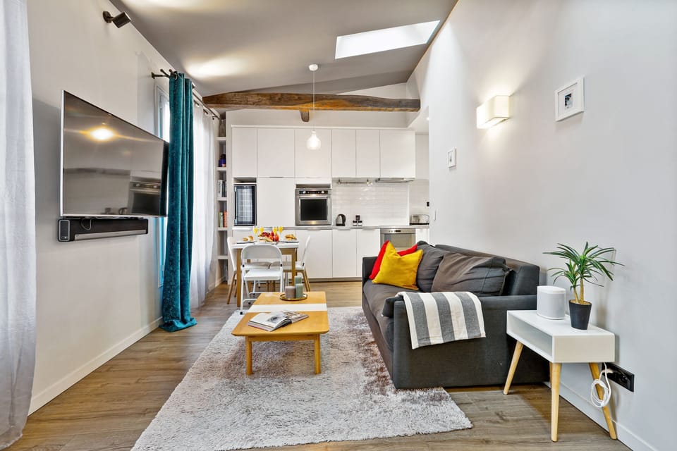 The open-plan living, kitchen and dining area