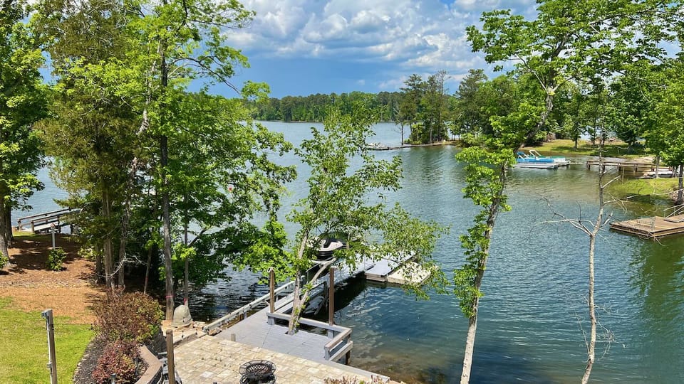 View of the private dock from the upper screened porch 