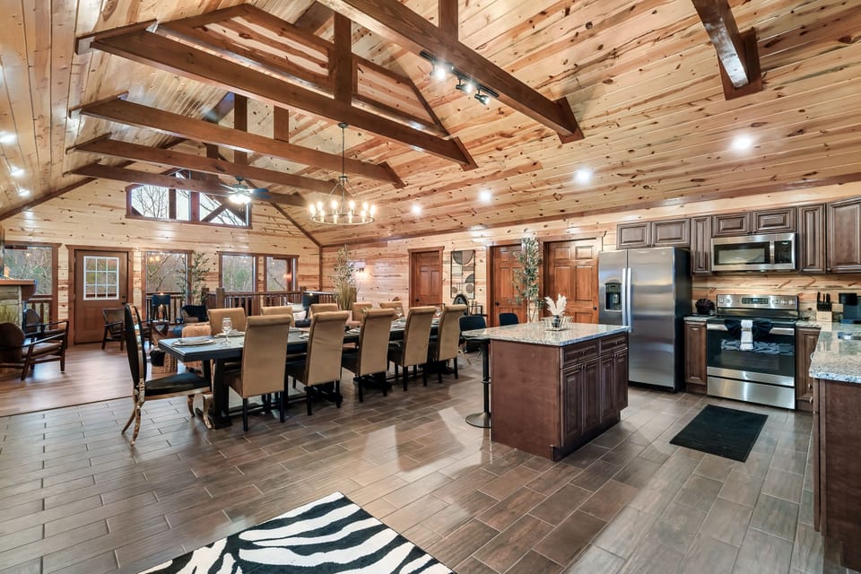 Main floor living room, dining room and kitchen. 