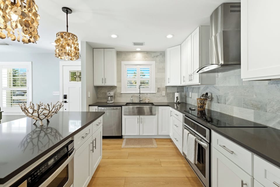 Fully equipped kitchen with island and modern appliances