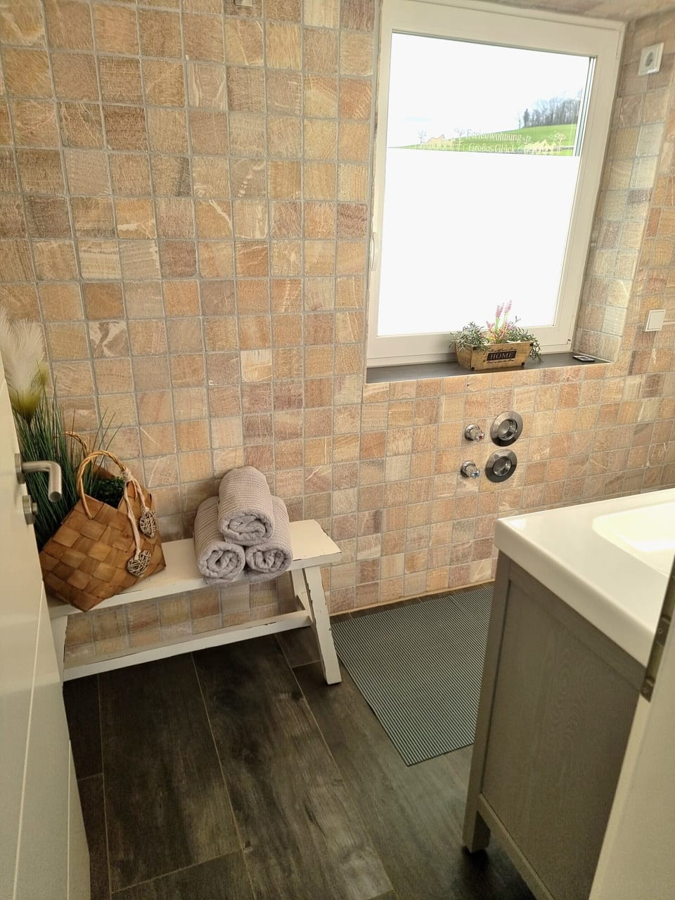 modern bathroom with a view of the countryside