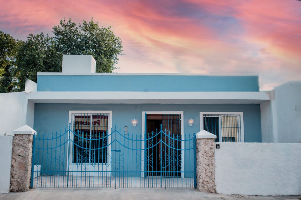 Facade of the house, maintaining the original Yucatecan architecture.