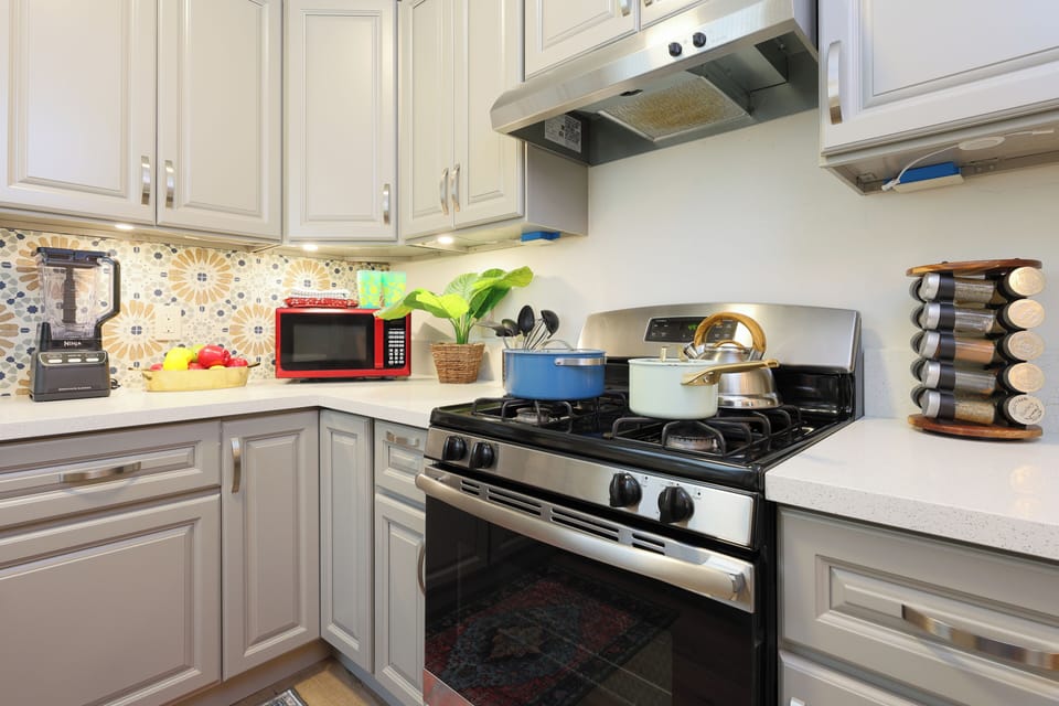 Clean and bright kitchen space.