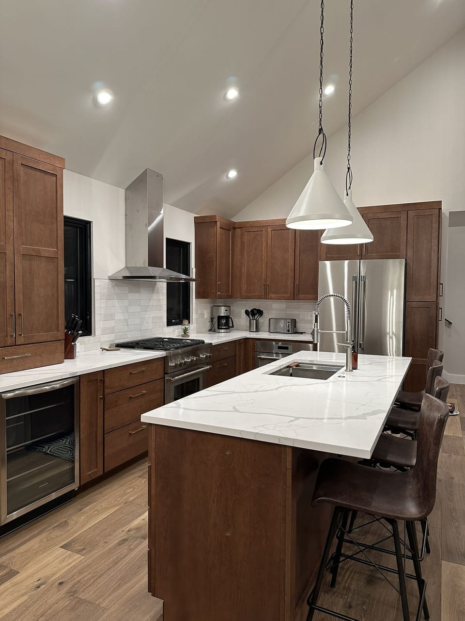 High end kitchen: wine fridge, gas range and more