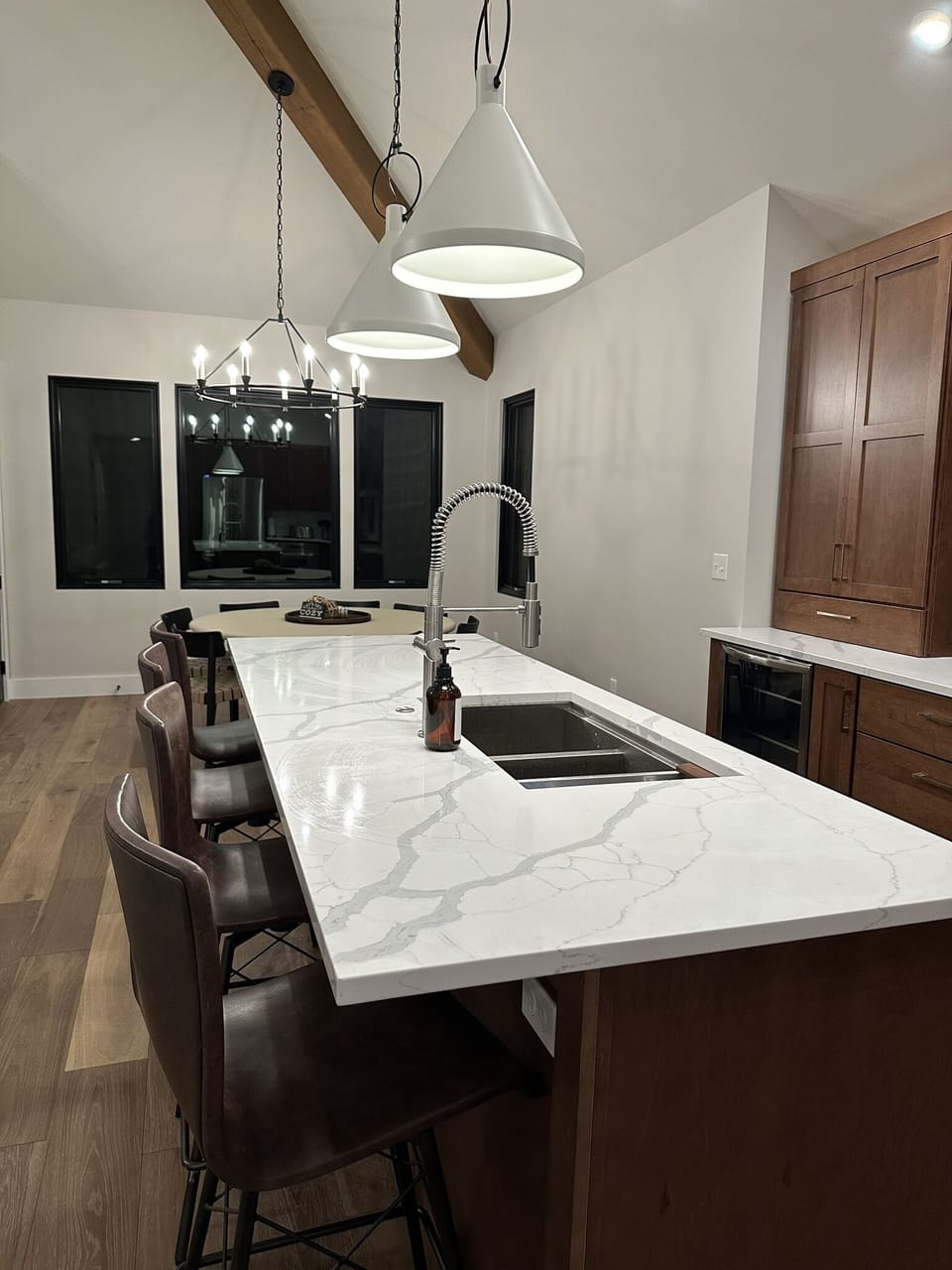 Kitchen island features disposal, dishwasher and lots of room to meal prep