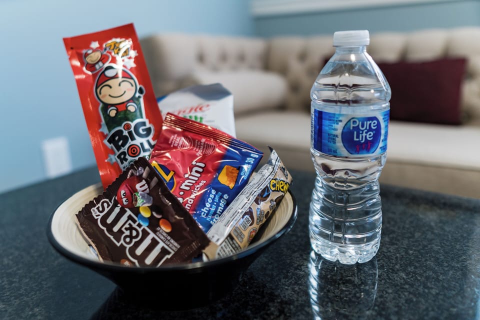 Complimentary snacks and beverages on arrival
