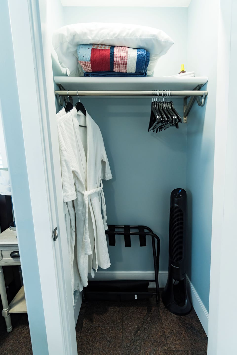 Bedroom closet, complete with Fairmont robes