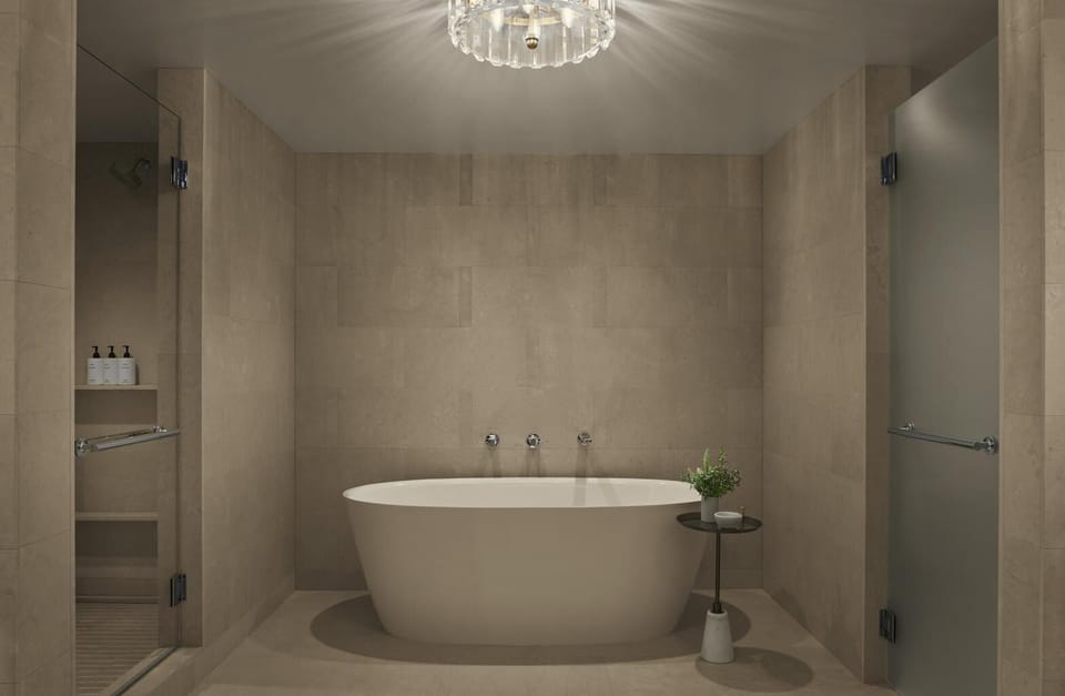 Soak and recharge in a deep tub, calm and quiet.