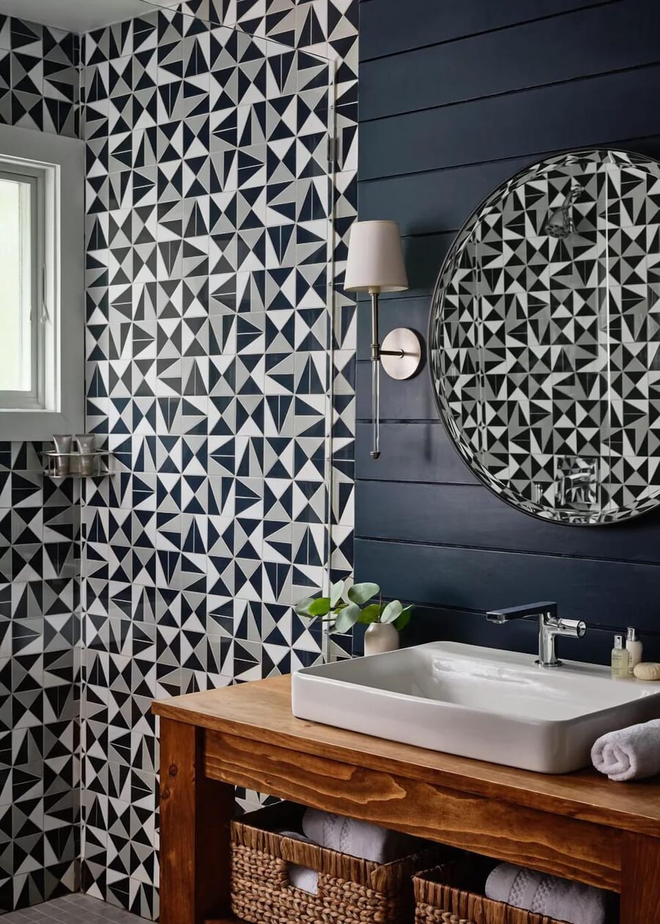 Refresh in a chic, patterned bath with spa-like vibes.