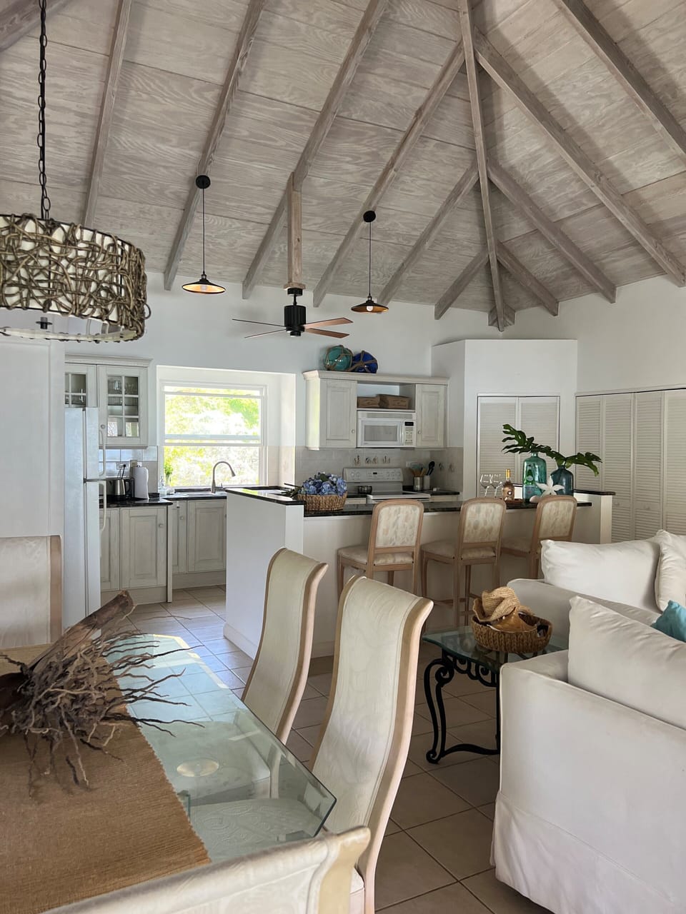 View of dining area, living area and kitchen