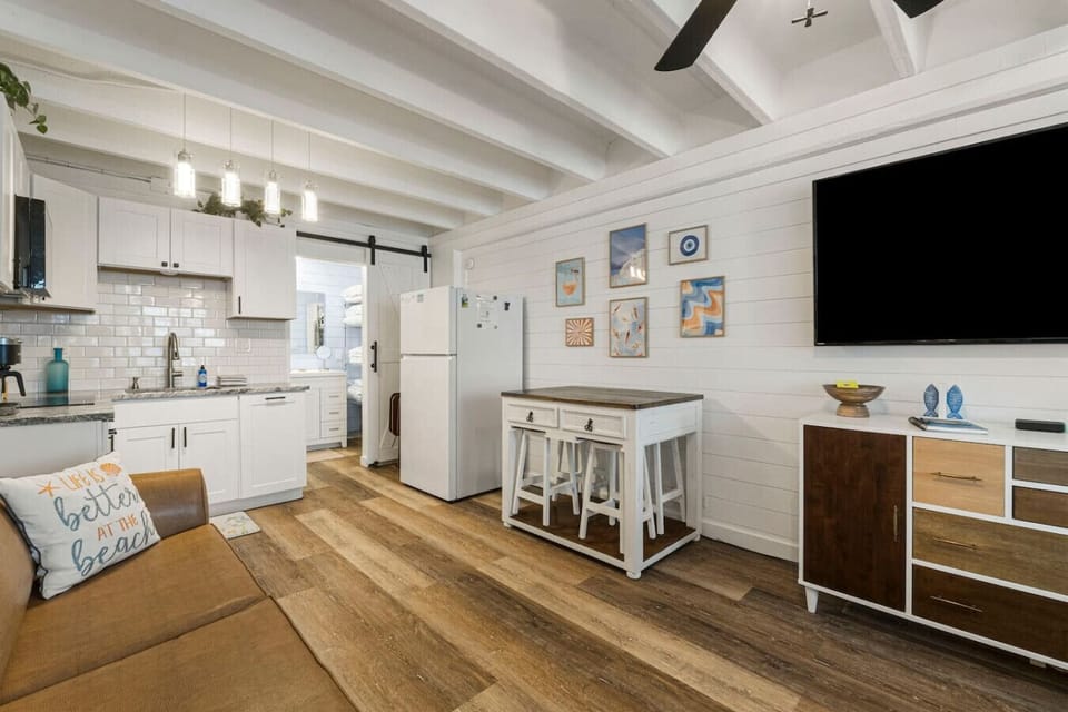 Living, Kitchen and Sleeping Area - Queen Size Bed, Large Roku TV and Queen Size Sleeper Sofa