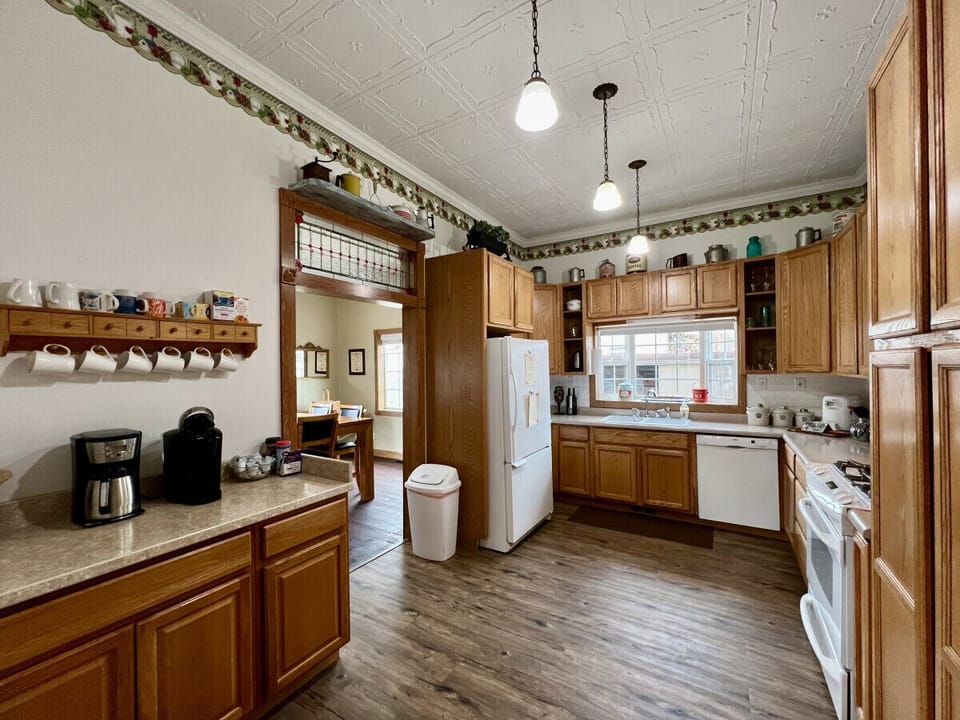 Spacious kitchen with coffee nook featuring Sorbenots locally roasted coffee
