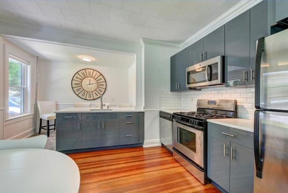 This well-appointed kitchen is a great space for cooking meals and hanging out  