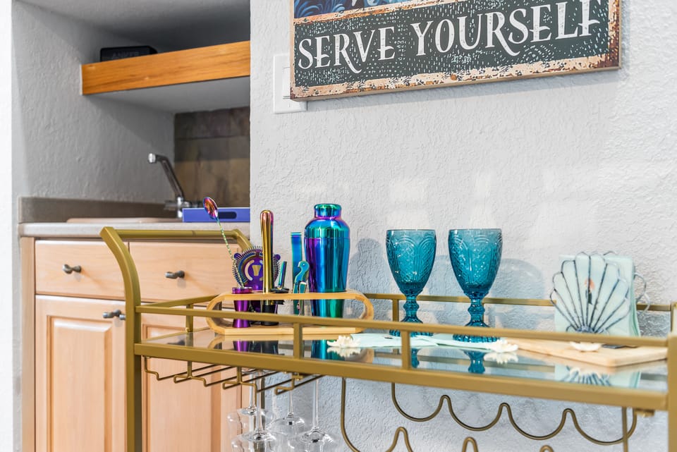 Cocktail mixers and shakers available at the beverage cart