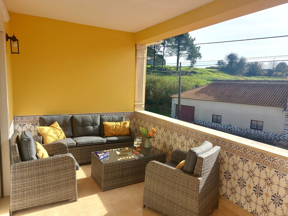 Upstairs south facing terrace with sofa set and reclining sun-loungers